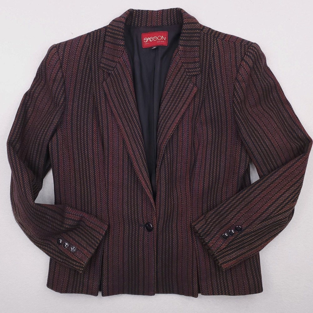 Vintage Sasson Blazer Womens 12 Multicolor Striped Suit Cashmere Wool Blend